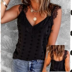 Elegant Black Lace Trim Women's Top